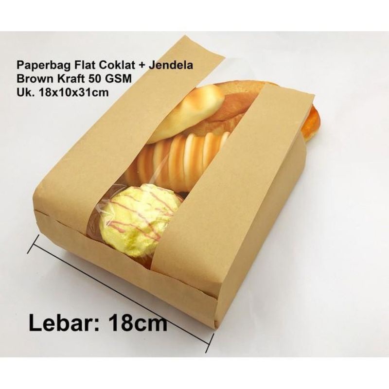 

100 PCS PAPER BAG 18x10x30 cm + JENDELA (XL) COKLAT POLOS/KANTONG KERTAS ROTI, KUE, GORENGAN