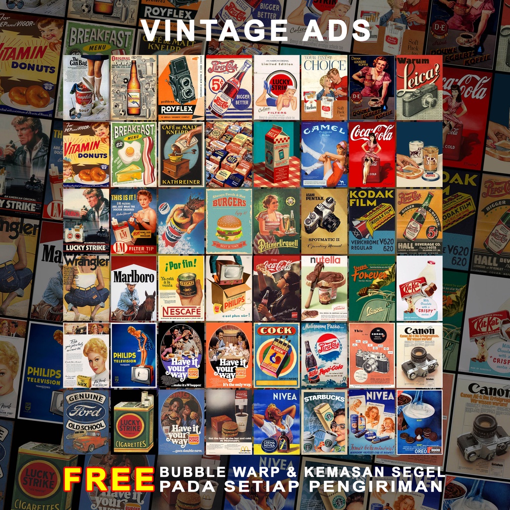 (48 PCS) Poster Dinding Aesthetic | Poster Dinding Aesthetic Vintage Ads Series