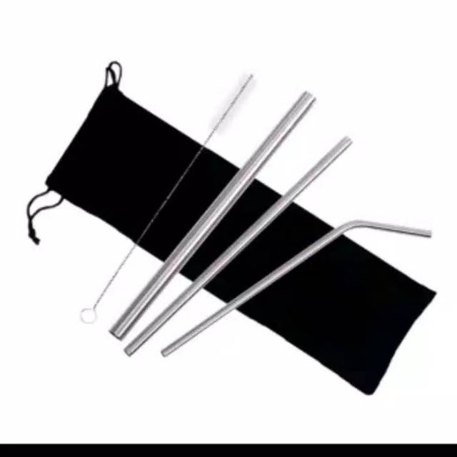 (NCS) 1 Set 5 in 1 Reusable Sedotan Stainless Steel Drinking Straw Sikat Pouch Kantung Stainles