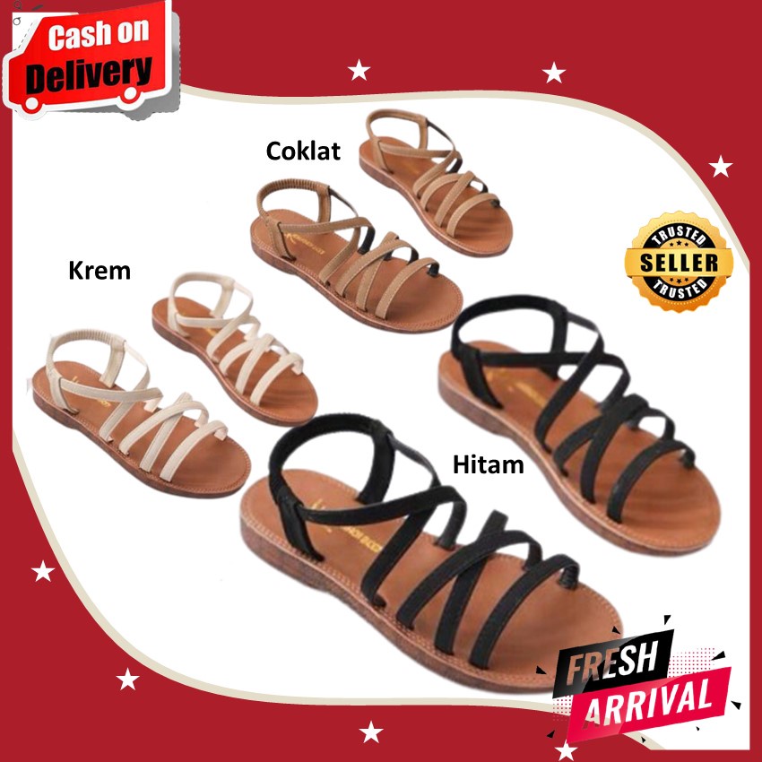 Sendal Sandal Teplek Datar Flat Kenip Wanita Kekinian Cewek Perempuan Cantik Cewe Murah Terbaru