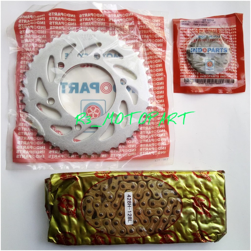 Gir set/Gear Paket/Chain Kit New Vixion Indoparts/Indopart Rantai Gold