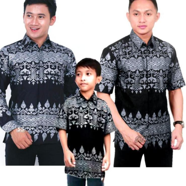 Agi31au22ᵛ ‑ BAJU COUPLE AYAH DAN ANAK MOTIF ANJANI SILVER,BATIK COPEL AYAH ANAK,BAJU KEMEJA BATIK P