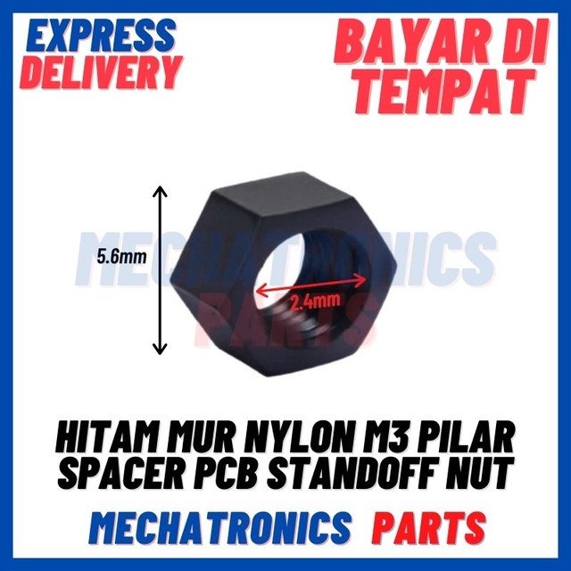 [DEV-9497] HITAM MUR NYLON M3 PILAR SPACER PCB M3 STANDOFF NUT M3 MM NILON