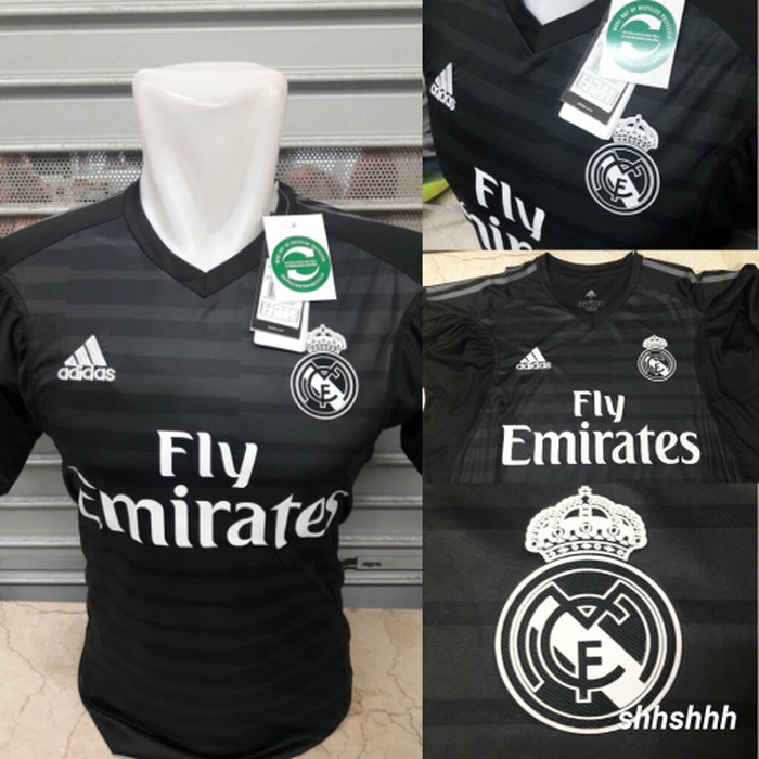 TERMUURAAH, JERSEY BOLA REAL MADRID GK KIPER HITAM OFFICIAL 2018-2019 GRADE ORI .