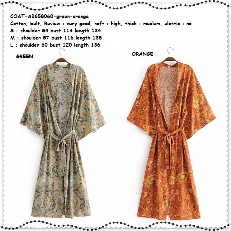 AB658060 Baju Outer Long Cardigan Kimono Pantai Tidur Wanita Korea Import Orange Green