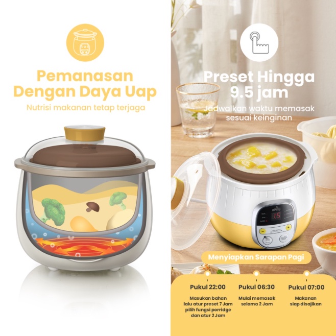 (PALET KAYU) Emily Slow Cooker + Steamer 0.8L Clay Pot