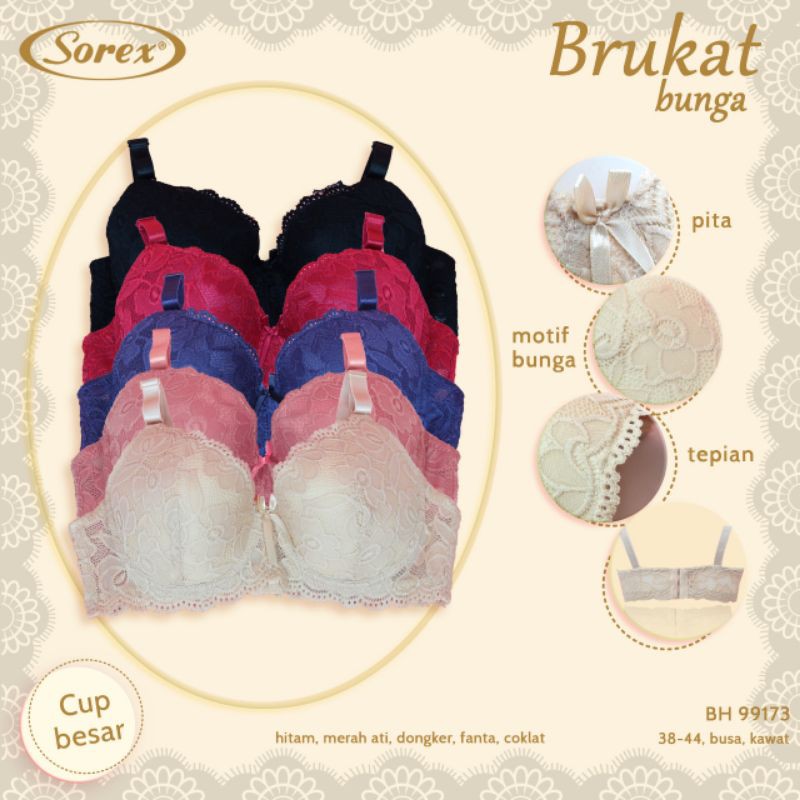 BRA | BH SOREX 99173 ORIGINAL | Bh Busa Tipis Renda Brukat Big Cup Pakai Kawat Kait 3
