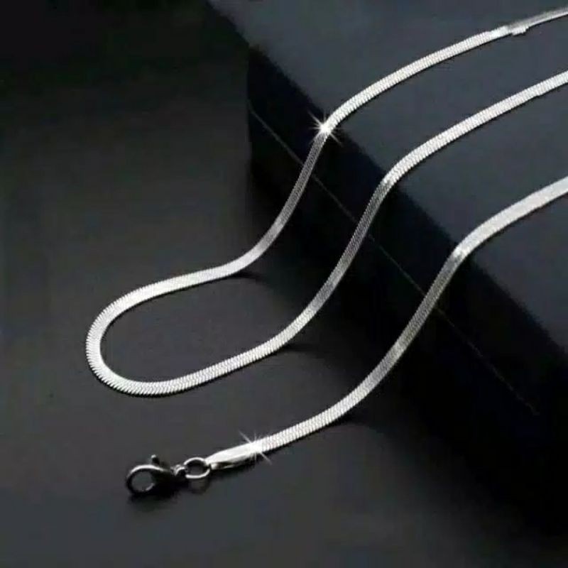 Kalung fashion titanium pipih rata pipih tipis titanium emas silver antikarar selamanya