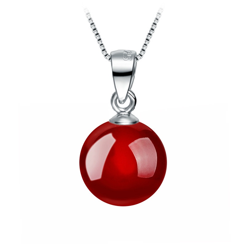 [Ready Stock]Fashion Silver Inlaid Red Agate Pendant Simple Necklace