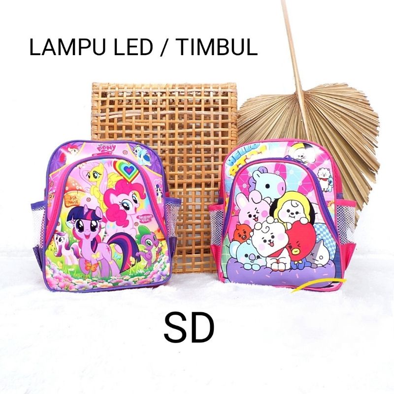 TAS RANSEL LAMPU LED  ANAK SD / PAUD / Tas Ransel Sekolah BTS /Tas Ransel Batok 3D/Tas  Ransel Karakter BTS