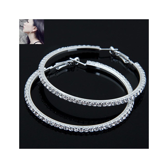 LRC Anting Hoops Elegant Silver Color Full Diamond Decorated A48776