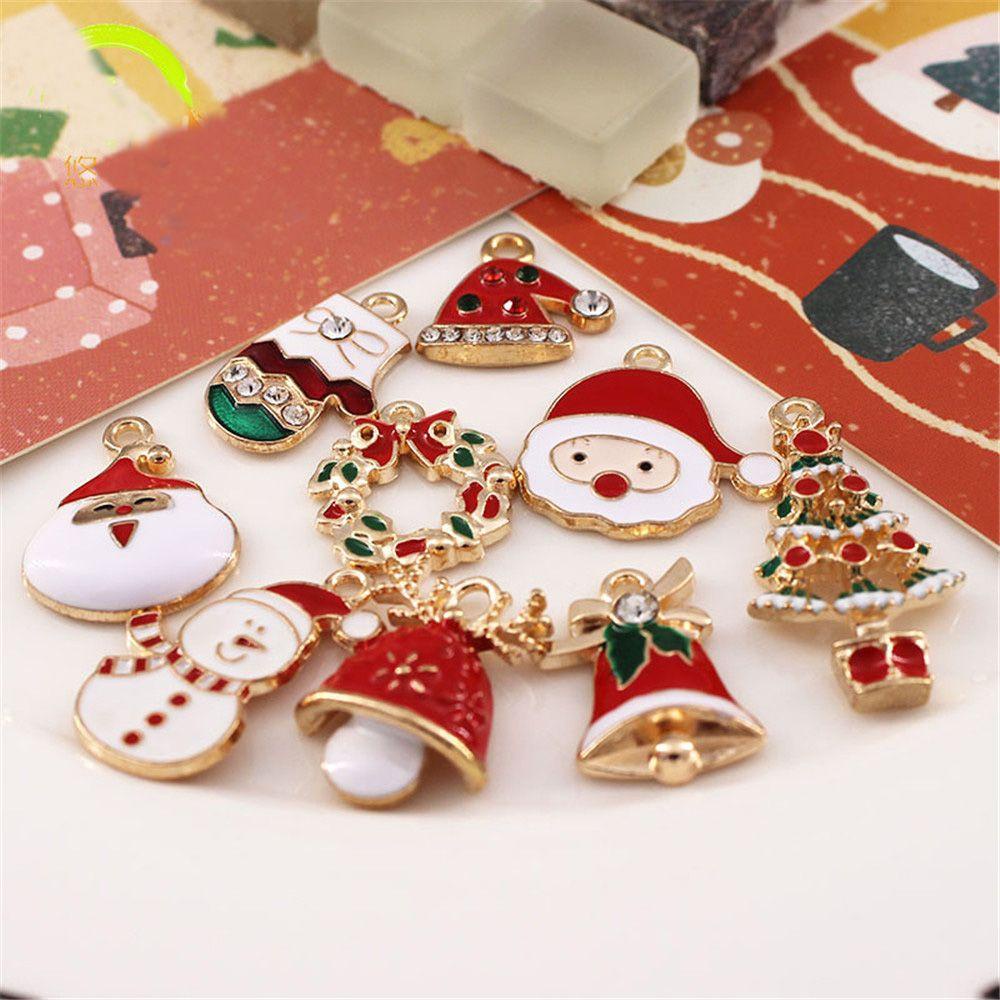 Preva 10pcs/lot Enamel Charms Elk Handmade Anting Kalung Santa Claus Liontin