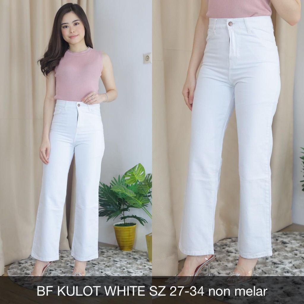 CELANA KULOT JEANS PUTIH WANITA BF KULOT WHITE JEANS BOYFRIEND PUTIH