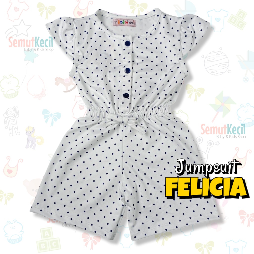 FELICIA 0-2,5 THN JUMPSUIT ANAK BAYI PEREMPUAN Jamsuit Jumsuit Pendek Kaos Pakaian Baju Anak Bayi Balita Bobo Kids-1G WhiteDotDark