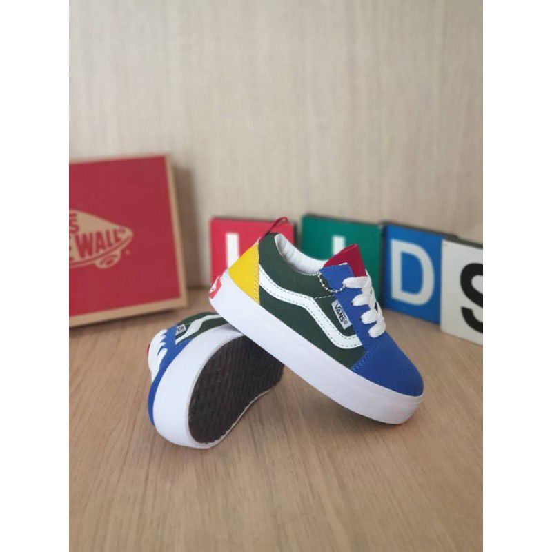 sepatu Vans anak old skool tali biru kuning hijau