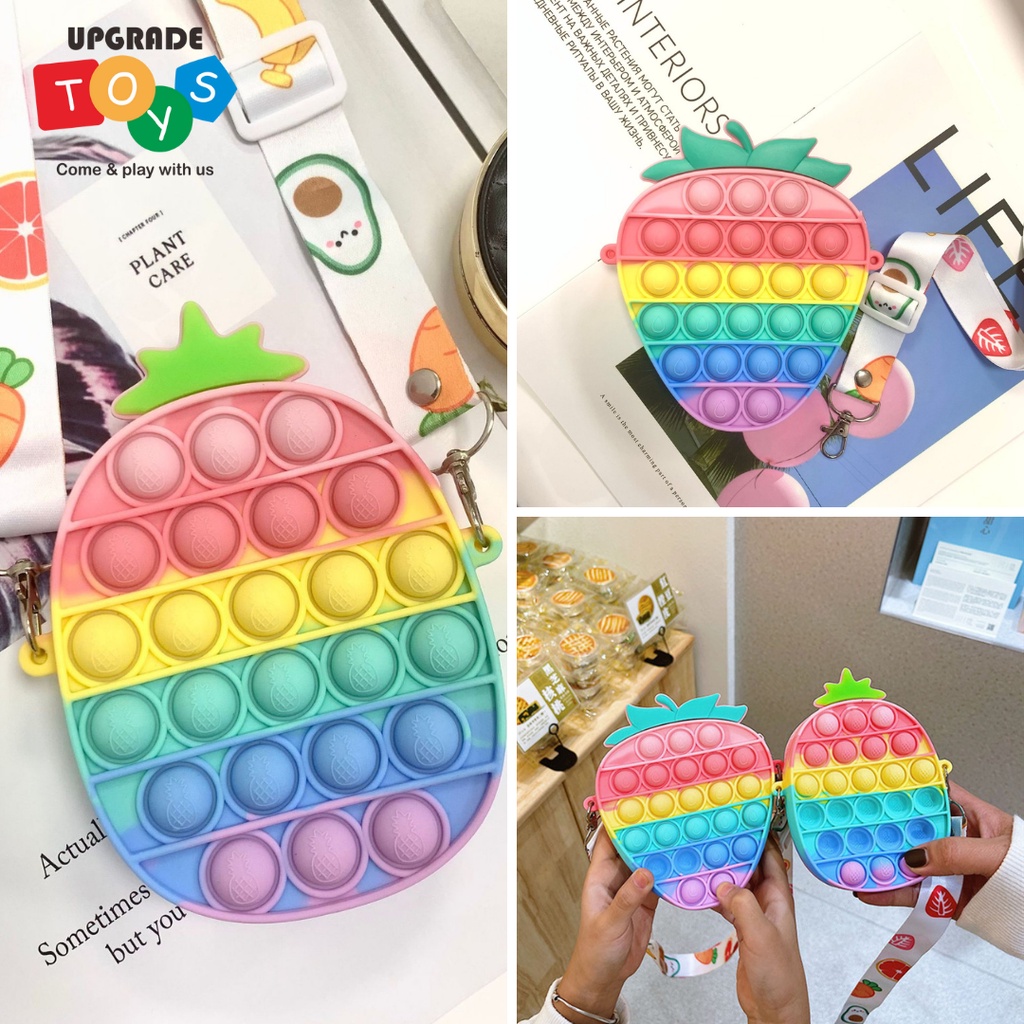 [UPGRADETOYS] Tas Selempang Push POP IT Rainbow Coin Pouch Bubble Fidget Toys Bag untuk Anak & Dewas