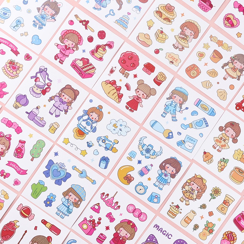 100 Lembar Stiker Washi Motif Kartun Dengan Sekop Dan Pinset Untuk Dekorasi