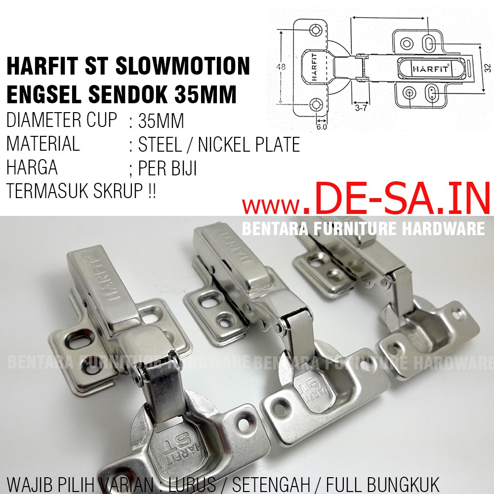 HARFIT ST SERIES 35MM ENGSEL SENDOK SLOW MOTION SOFT CLOSE LURUS SETENGAH FULL BUNGKUK ST-0 ST-8 ST-16 INSET HALF FULL OVERLAY