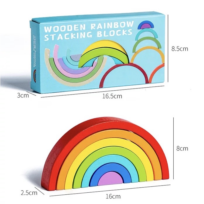 RAINBOW STACKER | Mainan montessori kayu rainbow block | Pelangi warna warni edukasi