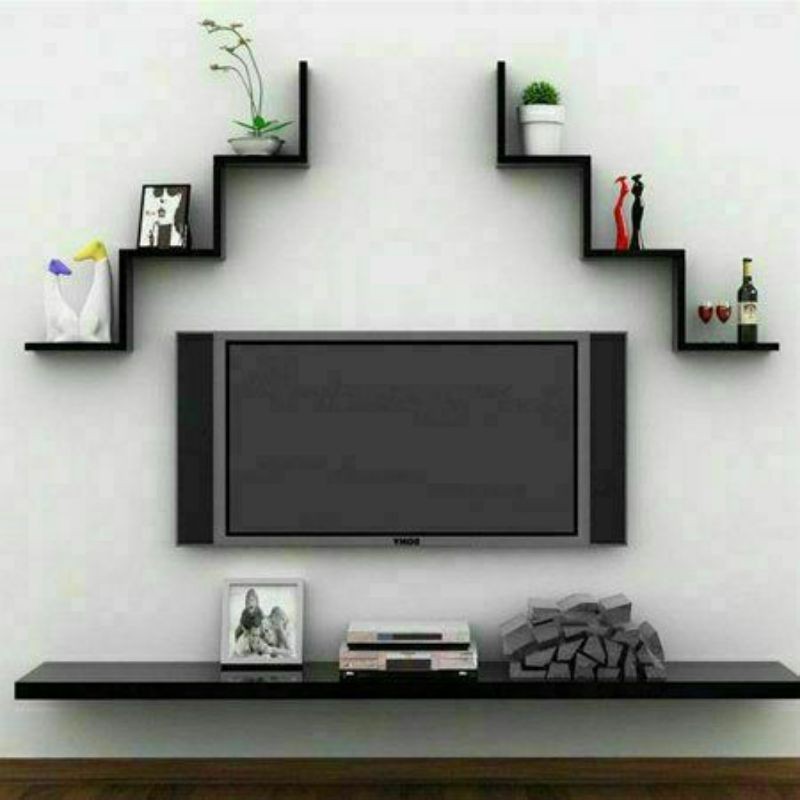 Rak Tv Dvd Foto Pigora Hiasan Piala Piagam Dinding Tembok Wall Shelf Kayu Besi Bunga Modern Buku Yz