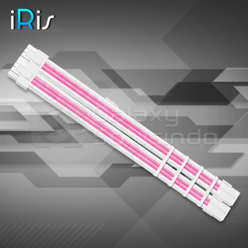 iRis ATX 6+2 Pin 8 Pin X2 Bridged Extension Sleeved Cable - White Pink