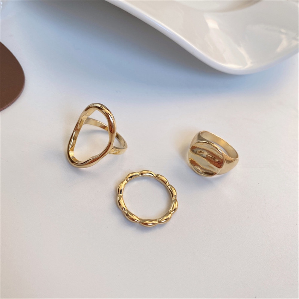 3pcs / Set Cincin Desain Geometri Hollow Untuk Wanita