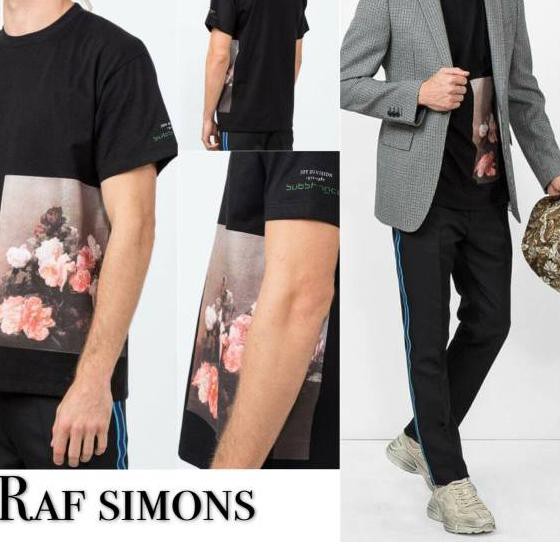 MRC980 Raf simons t shirt black print floral UNISEX/Sisa export Original ...