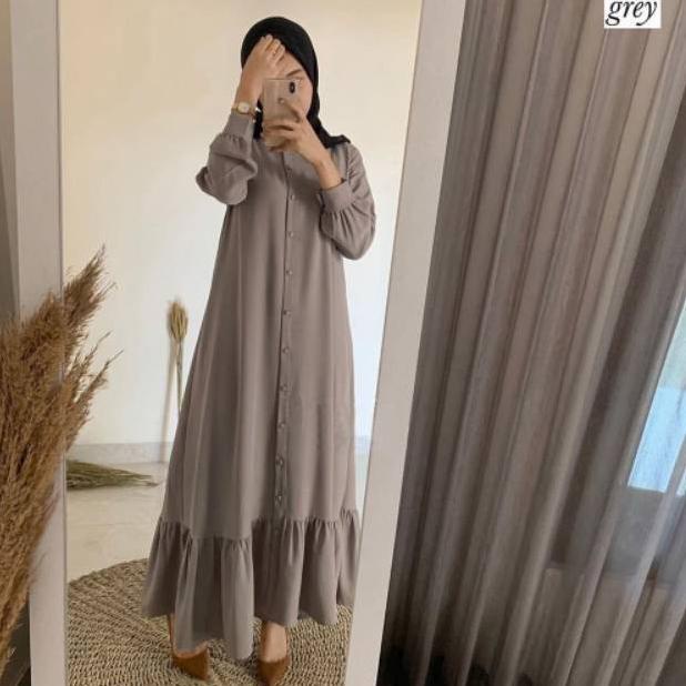 [KODE RHFJB] Gamis Polos Menyusui Modern Ukuran Jumbo XXL LD 120 Warna Hijau Botol Full Kancing Paka