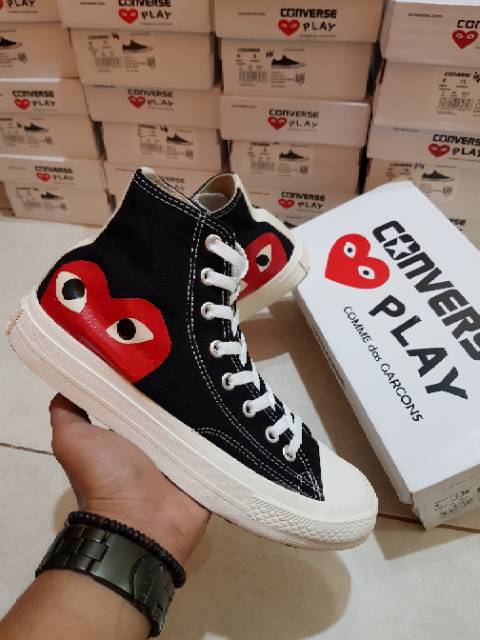 SEPATU SNEAKERS CDG PLAY HIGH BLACK WHITE IMPORT QUALITY MADE IN VIETNAM 37-43-1