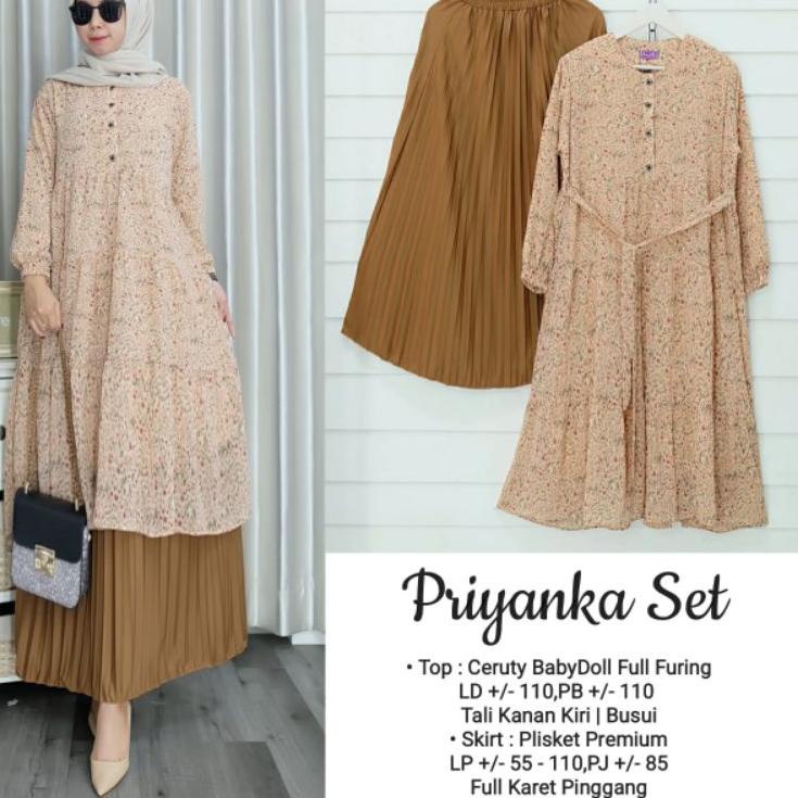 Paling Sesuai.. piyanka one set tunik kayla setelan rok plisket tunik ceruty babydoll baju setelan w