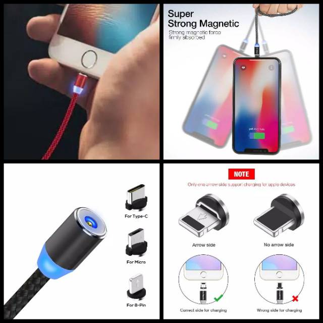 X Cable Charger Magnet 3 in 1 Micro Type C Lightning 3A FAST CHARGING Colokan Android Tipe C iPhone6