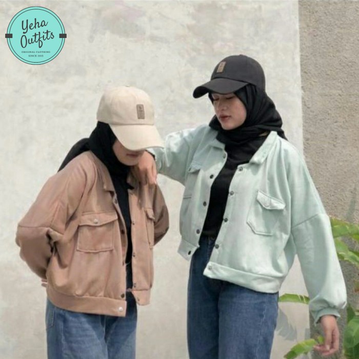 Jaket Wanita Olin Oversize Jaket Wanita Korea | Outer Jaket Crop Jumbo Polos Murah - Cream(V6V2) Jak