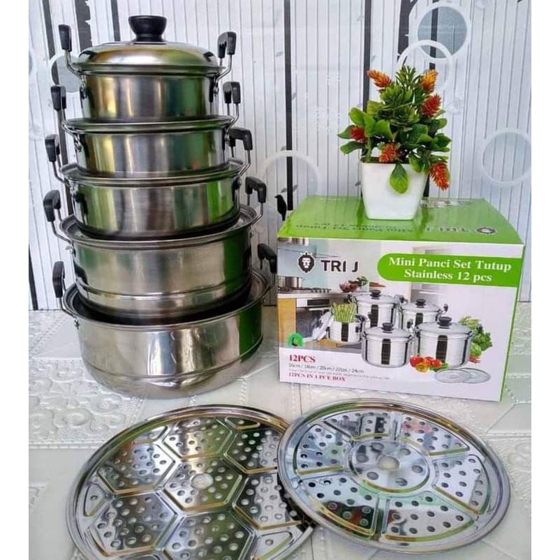 PANCI 5 SUSUN + STEAMER TRI J / PANCI SET TUTUP STEANLESS STEAMER