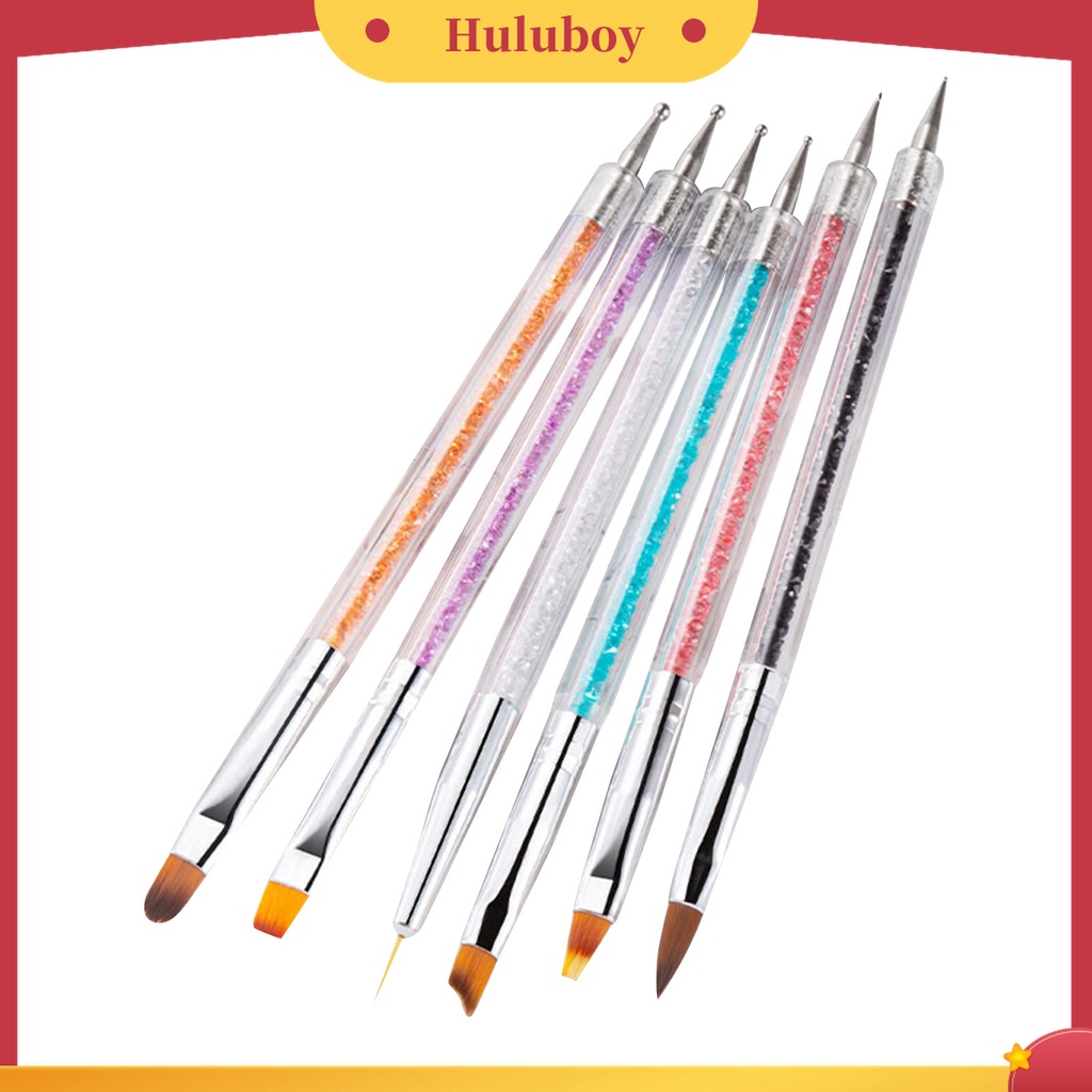 Huluboy Huluboy♡ 6pcs / Set Pena Bor Kuku Bahan Nilon Wol Model Kepala Ganda Untuk Salon