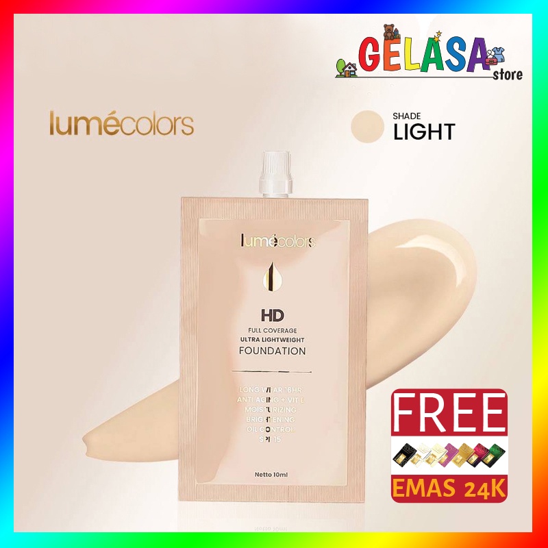 (Free Emas) Lumecolors HD Full Coverage Ultra Lightweight Foundation Sachet 10ml warna LIGHT