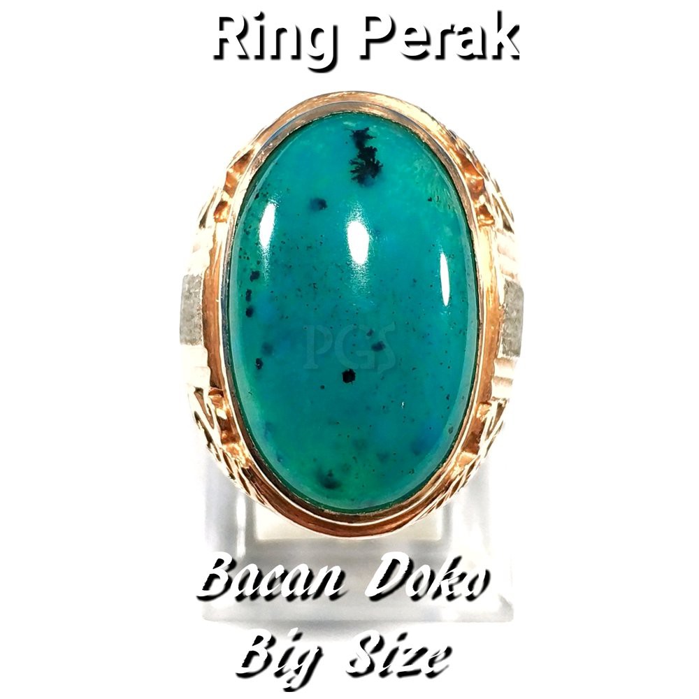 CINCIN BATU AKIK NATURAL BACAN DOKO HIJAU TOTOL SERAT ENCER TEMBUS MANTAP RING PERAK FREE MEMO