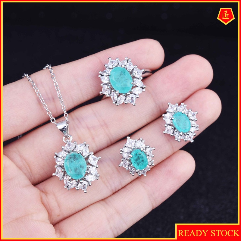 [Ready Stock]Luxury Natural Colored Gems Set Stud Earrings Open Ring