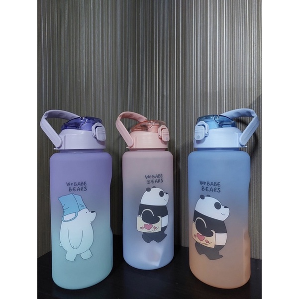 Botol Minum Gradasi / Motifasi 2L Motif Beruang Free Sticker 2D &amp; 3D - Botol Motifasi