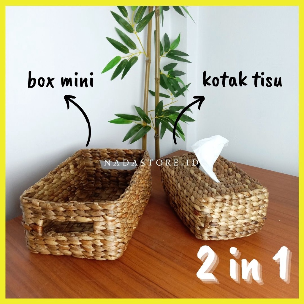 2 IN 1 - PAKET BUNDLING BOX KERANJANG DAN TEMPAT TISU ANYAMAN ENCENG GONDOK BISA COD