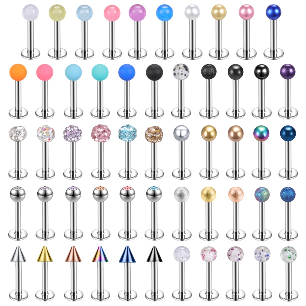 1 Set Anting Stud Kristal Akrilik Warna-Warni Bahan Stainless Steel Untuk Tindik Bibir Telinga