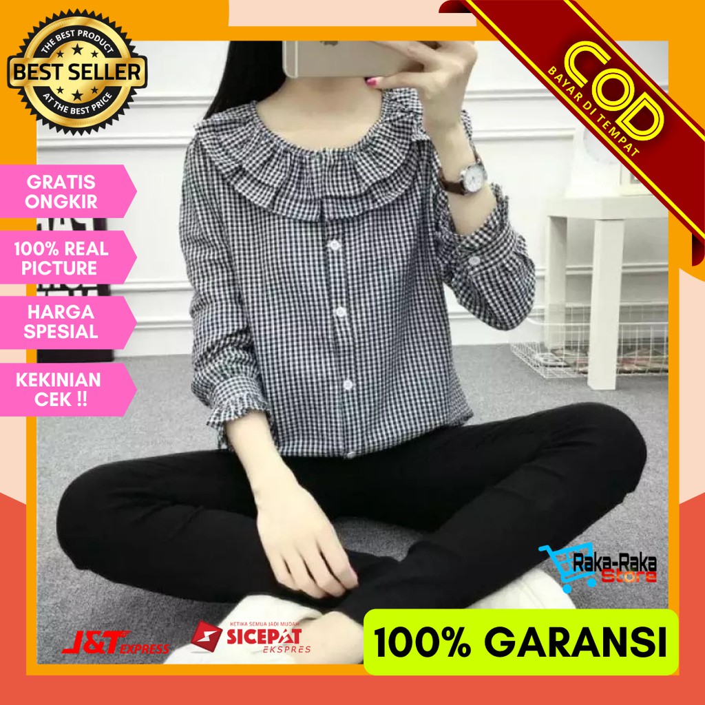 Kemeja wanita katun motif kotak kotak murah kekinian baju atasan cewe cewek terbaru bayar di tempat