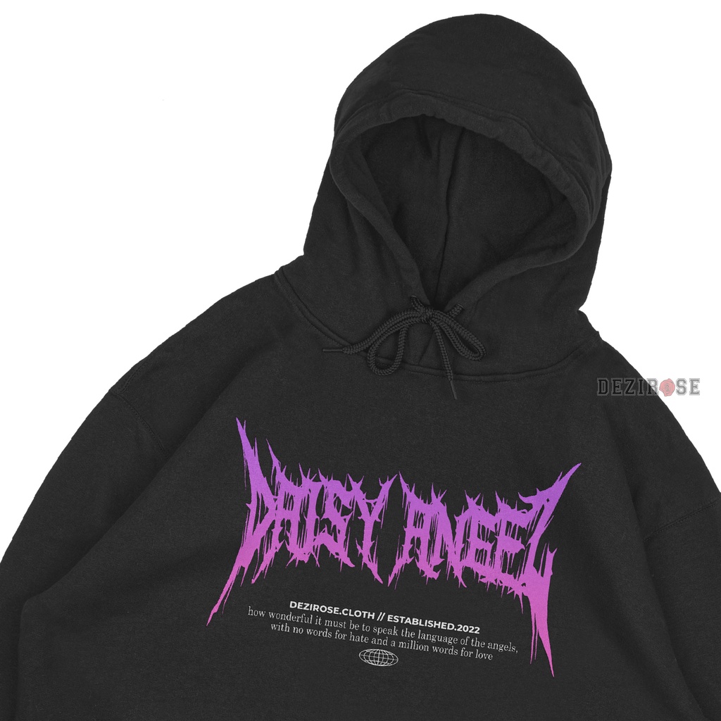 DEZIROSE Sweater Hoodie Metal Font Daisy Angel Pria &amp; Wanita Distro Fleece Tebal Premium Size M-XXL