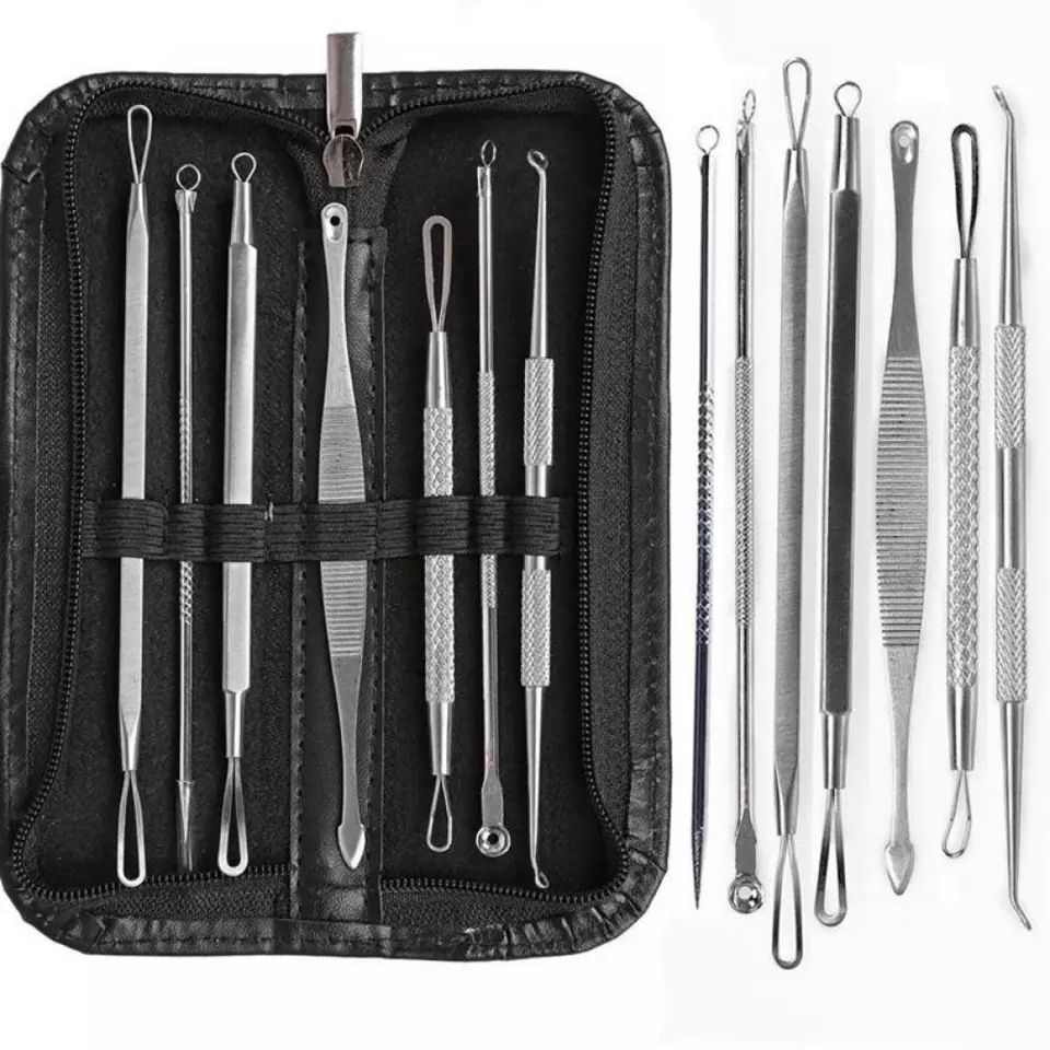 Alat Pencet Komedo / Pinset Pembersih Blackhead /Penjepit Jerawat  Komedo Set Isi 7 Dengan Dompet F309