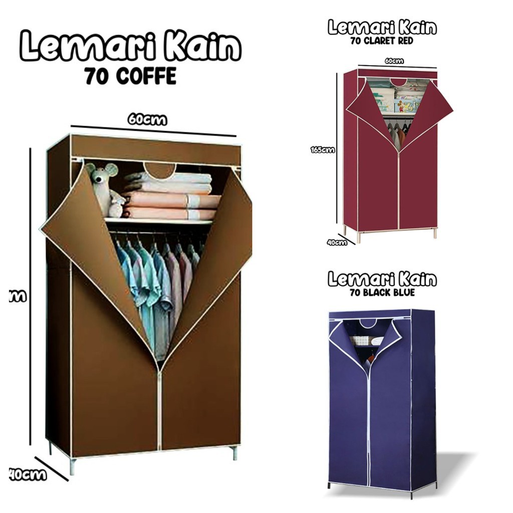 Lemari Pakaian Kain 2 Sisi  Lemari Portable Lemari Serbaguna Lemari Kain Resleting Lemari 70 Pakaian Minimalis GOSHOP88