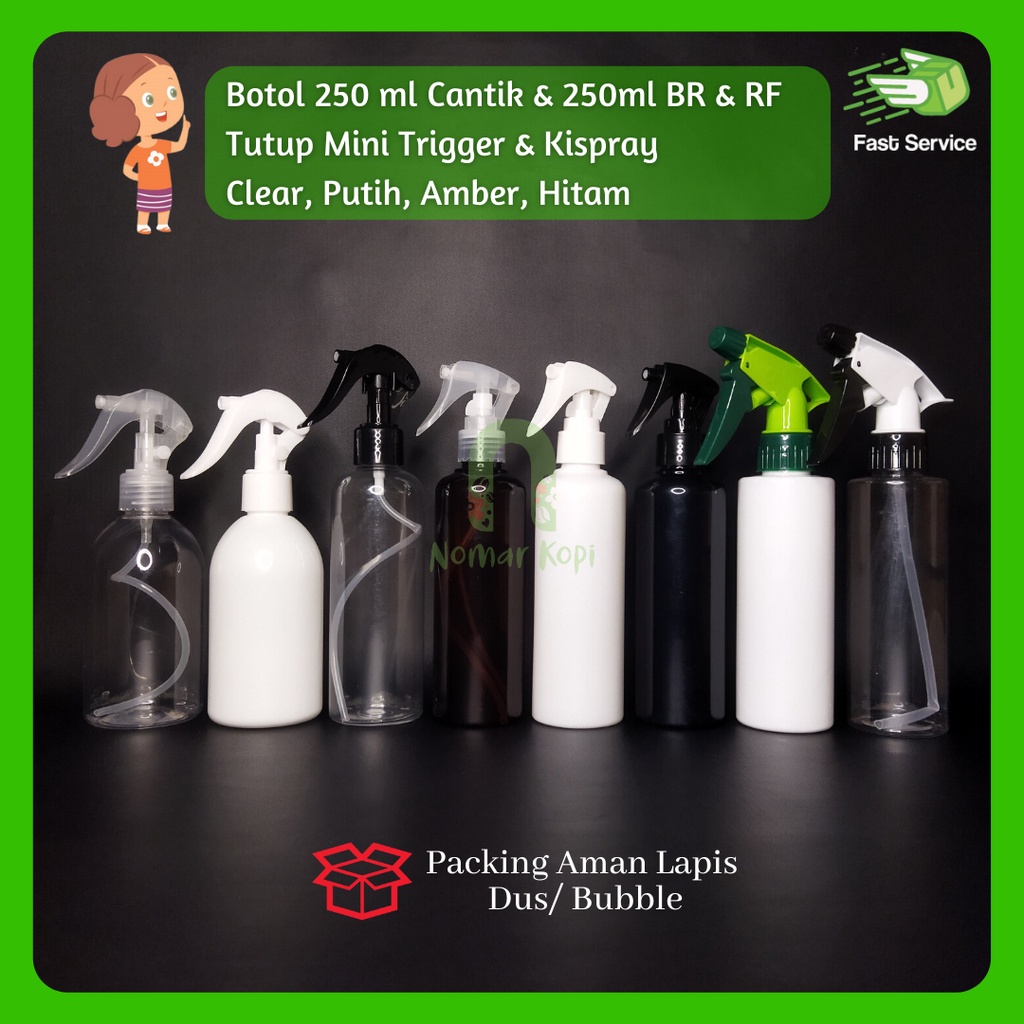 BOTOL 250ml BR AMBER TRIGGER BEBEK PET TEBAL PET TEBAL HANDSANITIZER PARFUME KOSMETIK