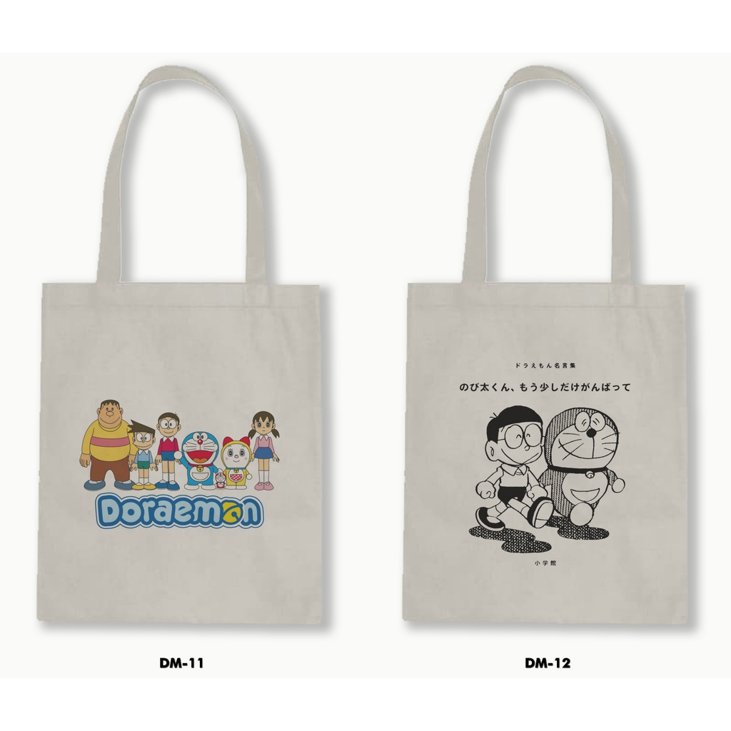 Tas Tote Bag Resleting Kanvas/Blacu  - Doraemon 01