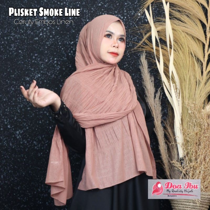 PASHMINA PLISKET FULL SMOKE EMBOS LINEN ORI DOA IBU/PLISKET SMOKE LINEN FULL DOA IBU/CERUTY IMPORT