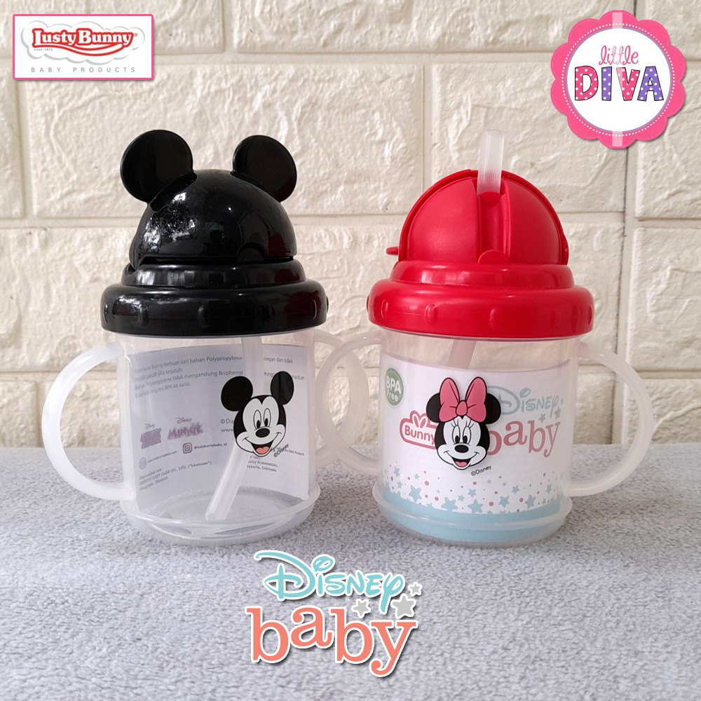 HANDLE CUP WITH FLIP TOP SIPPER 210 ml - Gelas Minum Anak Dengan Sedotan lusty Bunny Mickey Minnie DMM-3014