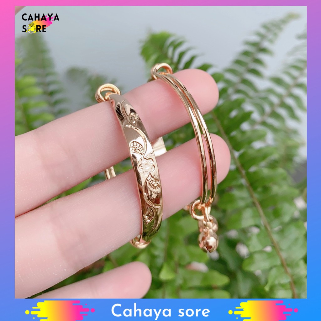 2Pcs Gelang Xuping Gold Gelang Tangan Anak Bayi Model Kerincing GA05