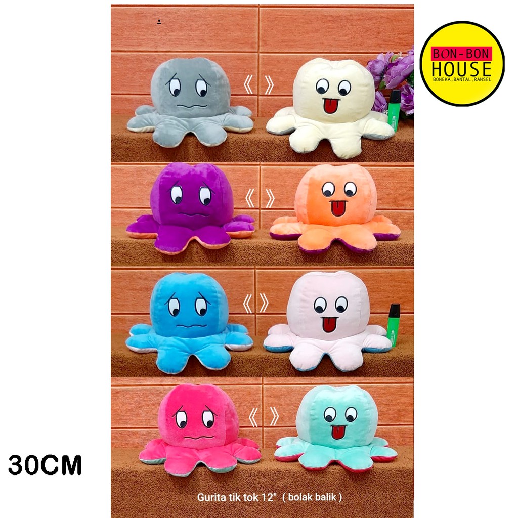 Boneka Gurita Tik Tok Bolak-Balik 30CM Ekspresi Wajah Cute